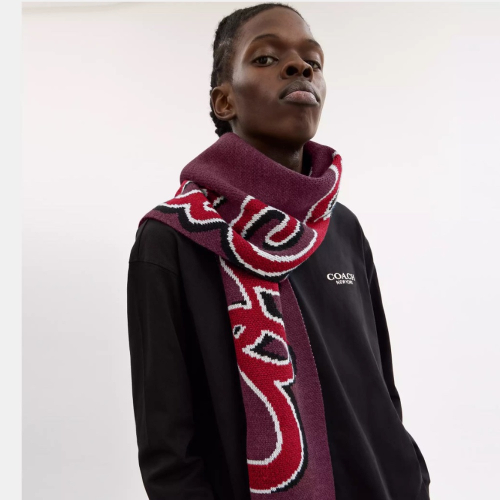 Authentic Coach Script Print Knit Muffler